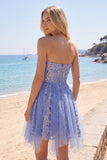 Sparkly Grey Blue Ruched Short Corset Homecoming Dress with Lace
