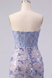Sparkly Grey Blue Strapless Corset Tight Lace Short Homecoming Dress