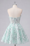 A-Line Mint Floral Sweetheart Corset Appliqued Homecoming Dress