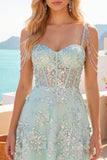 Off the Shoulder A-Line Corset Mint Floral Appliqued Homecoming Dress