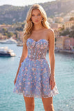 Green Sweetheart Sheer Corset A-Line Floral Homecoming Dress with Appliques