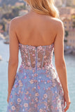 Green Sweetheart Sheer Corset A-Line Floral Homecoming Dress with Appliques