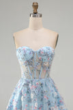 Green Sweetheart Sheer Corset A-Line Floral Homecoming Dress with Appliques