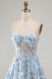 Green Sweetheart Sheer Corset A-Line Floral Homecoming Dress with Appliques