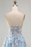 Green Sweetheart Sheer Corset A-Line Floral Homecoming Dress with Appliques