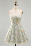 Green Sweetheart Sheer Corset A-Line Floral Homecoming Dress with Appliques
