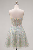 Green Sweetheart Sheer Corset A-Line Floral Homecoming Dress with Appliques