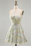 Green Sweetheart Sheer Corset A-Line Floral Homecoming Dress with Appliques