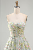 Green Sweetheart Sheer Corset A-Line Floral Homecoming Dress with Appliques