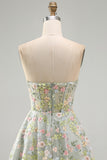 Green Sweetheart Sheer Corset A-Line Floral Homecoming Dress with Appliques