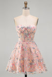Green Sweetheart Sheer Corset A-Line Floral Homecoming Dress with Appliques