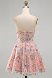 Green Sweetheart Sheer Corset A-Line Floral Homecoming Dress with Appliques