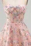 Green Sweetheart Sheer Corset A-Line Floral Homecoming Dress with Appliques