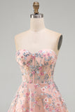 Green Sweetheart Sheer Corset A-Line Floral Homecoming Dress with Appliques