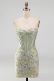 Sweetheart Pink Corset Bodycon Floral Homecoming Dress with Appliques