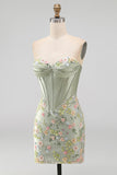 Sweetheart Pink Corset Bodycon Floral Homecoming Dress with Appliques