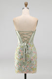 Sweetheart Pink Corset Bodycon Floral Homecoming Dress with Appliques