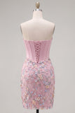 Sweetheart Pink Corset Bodycon Floral Homecoming Dress with Appliques
