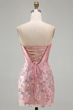 Sweetheart Pink Corset Bodycon Floral Homecoming Dress with Appliques