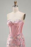 Sweetheart Pink Corset Bodycon Floral Homecoming Dress with Appliques