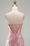 Sweetheart Pink Corset Bodycon Floral Homecoming Dress with Appliques