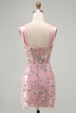 Blue Corset Tight Floral Ruched Short Formal Dress with Slit