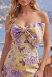 Blue Jacquard Sweetheart Bodycon Floral Homecoming Dress with Bow