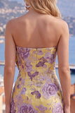 Blue Jacquard Sweetheart Bodycon Floral Homecoming Dress with Bow
