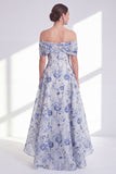 A-Line Blue Flower Off the Shoulder High Low Mother Of the Bride Dress