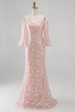 Sparkly Mermaid Blush Off the Shoulder Sequins Long Mother Of the Bride Dress