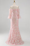 Sparkly Mermaid Blush Off the Shoulder Sequins Long Mother Of the Bride Dress
