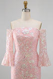 Sparkly Mermaid Blush Off the Shoulder Sequins Long Mother Of the Bride Dress