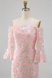 Sparkly Mermaid Blush Off the Shoulder Sequins Long Mother Of the Bride Dress
