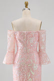 Sparkly Mermaid Blush Off the Shoulder Sequins Long Mother Of the Bride Dress