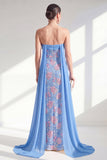 Sparkly Mermaid Blue Strapless Sequins Long Mother Of the Bride Dress with Cape
