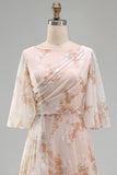 Mermaid Champagne Floral Bateau Neck Ruffled Long Mother Of the Bride Dress