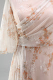 Mermaid Champagne Floral Bateau Neck Ruffled Long Mother Of the Bride Dress