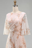Mermaid Champagne Floral Bateau Neck Ruffled Long Mother Of the Bride Dress