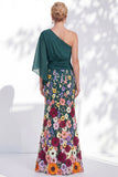 One Shoulder Lilac Mermaid Floral Long Mother Of the Bride Dress with Cape Sleeves
