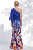 One Shoulder Lilac Mermaid Floral Long Mother Of the Bride Dress with Cape Sleeves