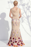 Dark Green Mermaid Bateau Neck 3D Floral Long Mother Of the Bride Dress