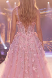 Pink Mermaid One Shoulder Sheer Corset Slit Floral Long Pageant Dress