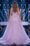 Lilac Sweetheart Corset Baeded Slit Long Pageant Dress with Sash
