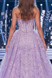 Lilac Sweetheart Corset Baeded Slit Long Pageant Dress with Sash