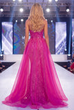 Sparkly Fuchsia Strapless Mermaid Sequins Long Pageant Dress with Sash