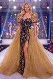 Sparkly Black Golden Mermaid Sequins Long Pageant Dress