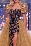 Sparkly Black Golden Mermaid Sequins Long Pageant Dress