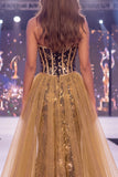 Sparkly Black Golden Mermaid Sequins Sweetheart Corset Long Pageant Dress with Sash