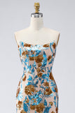 Sparkly Blue Mermaid Sequins Strapless Long Pageant Dress with Sash