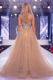 Sparkly Champagne Mermaid Sweetheart Sheer Corset Long Pageant Dress with Sash